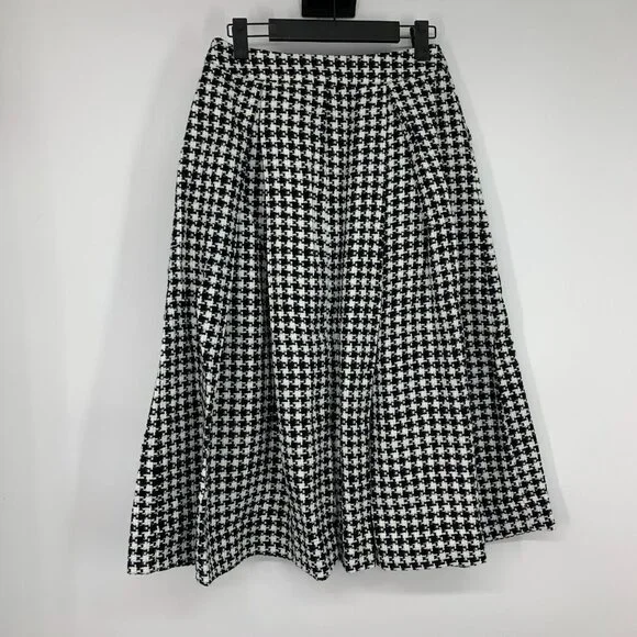 Who What Wear Skirt Black Houndstooth Tweed Pleated Midi Birdcage - Picture 6 of 8